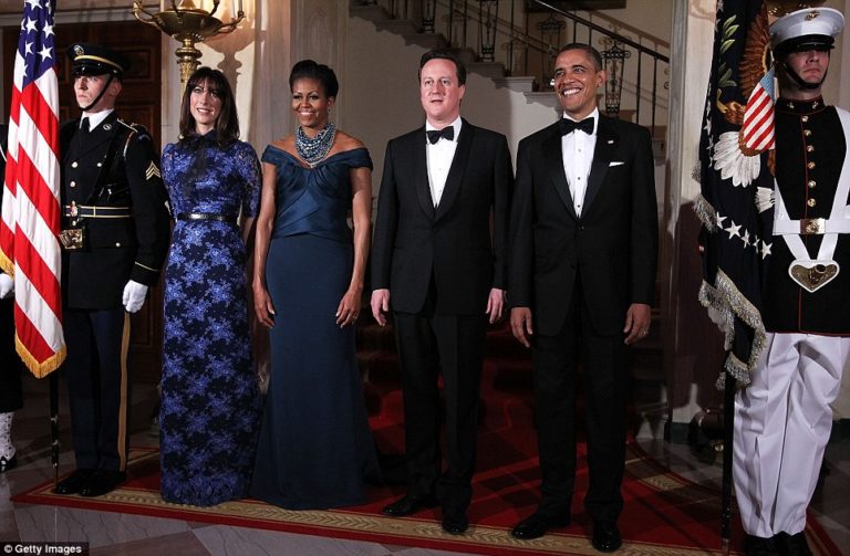 It’s Blue and Teal for the American and British First Ladies at the White House State Dinner