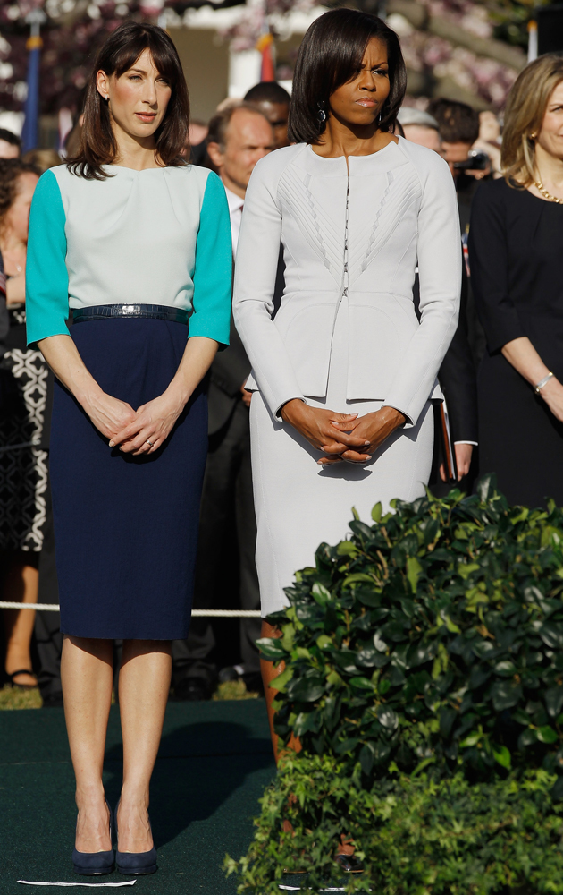 Michelle Obama and Samantha Cameron Match at White House Welcoming Ceremony