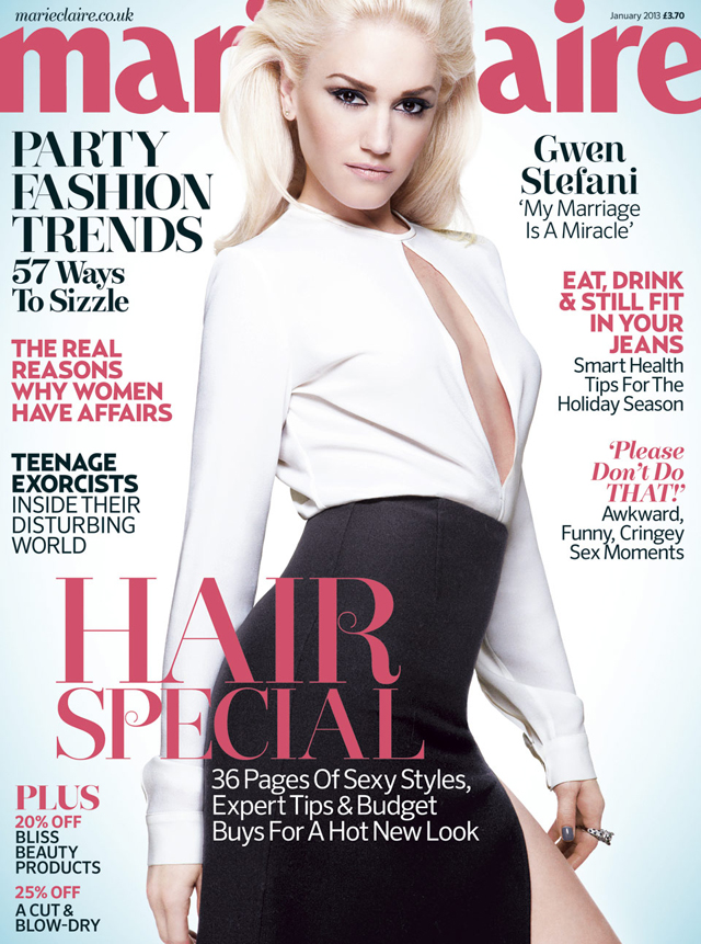 Gwen Stefani Dressed to Thrill on January 2013 Cover of Marie Claire UK