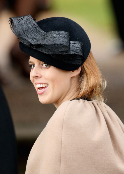 Princess Beatrice in Dolce & Gabbana Coat and Rosie Olivia Hat for Christmas Church Service