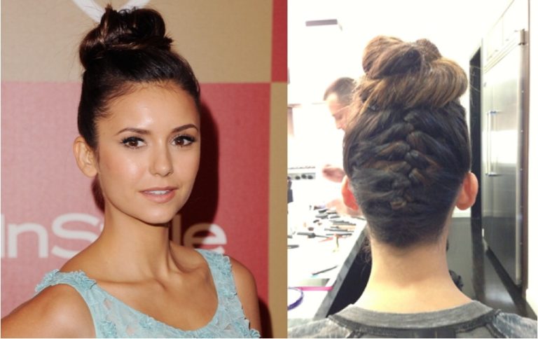 Get the Look: Nina Dobrev’s Braided Top Knot Bun at Golden Globes After Party