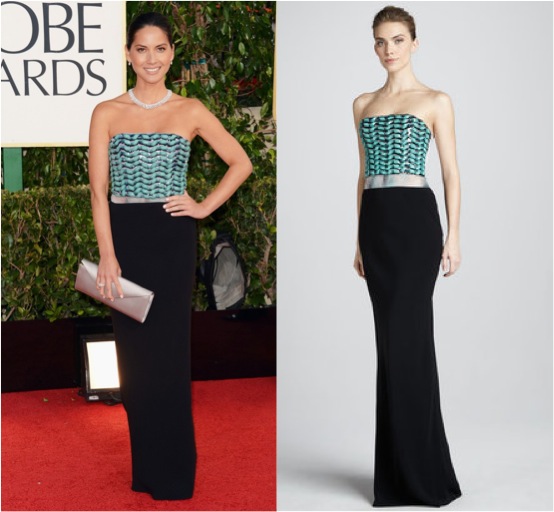 Shop Olivia Munn’s Giorgio Armani Strapless Beaded Gown at Golden Globes