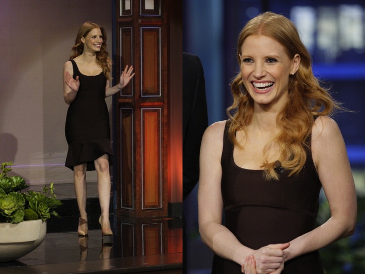 Jessica Chastain in Herve L. Leroux on “The Tonight Show With Jay Leno”
