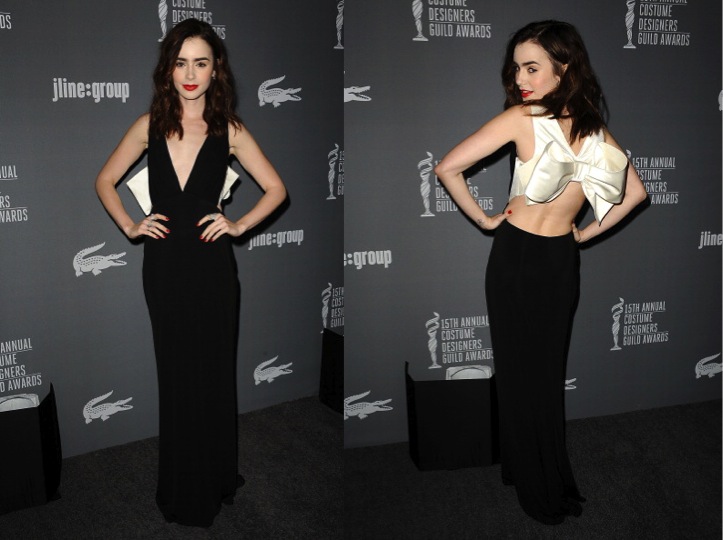 Lily Collins in Paula Ka at 2013 Costume Designers Guild Awards