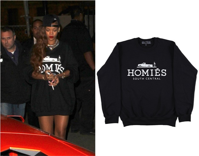 Rihanna in Brian Lichtenberg Homies Sweatshirt