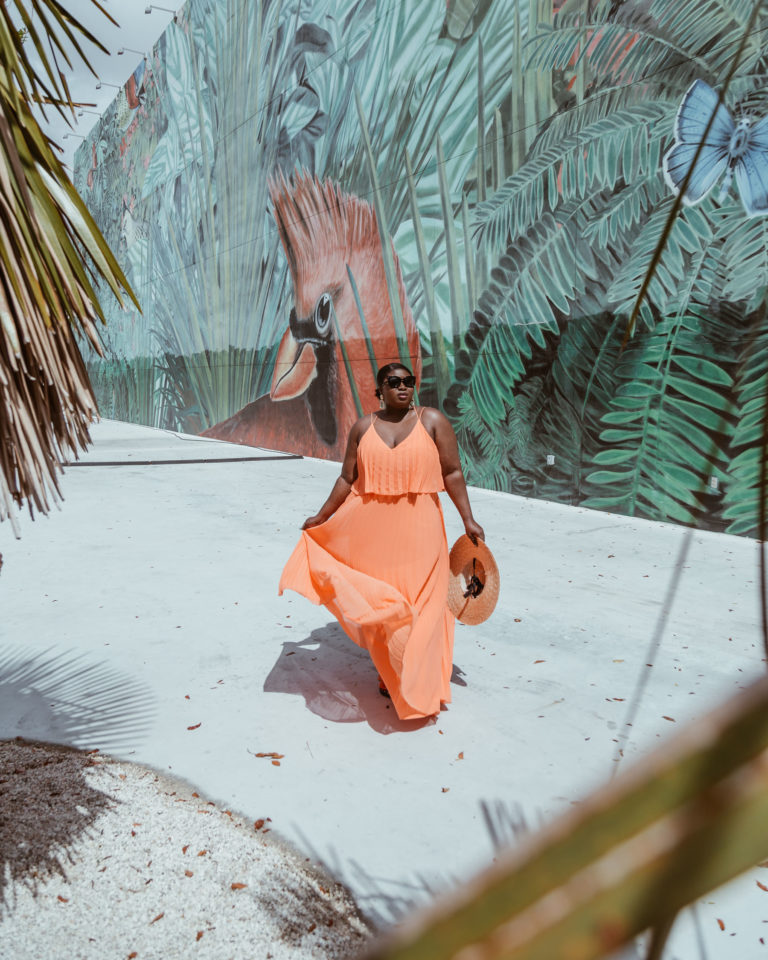 Orange Pleated Maxi Dress & Murals in Miami