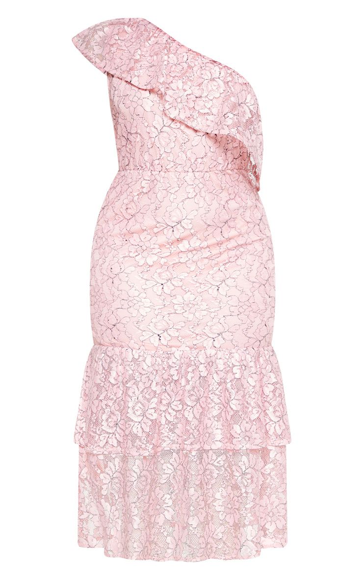 PrettyLittleThing PLUS DUSTY PINK ONE SHOULDER LACE MIDAXI DRESS